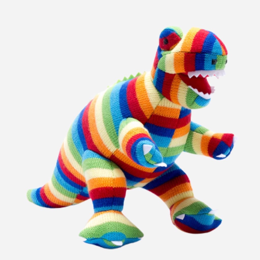 Knitted Bright Stripe T Rex Dinosaur Toy - Little Rascals