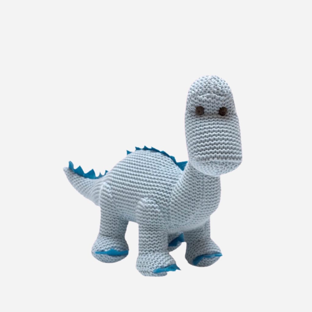 Diplodocus Dinosaur Knitted Baby Rattle Blue - Baby Rattle